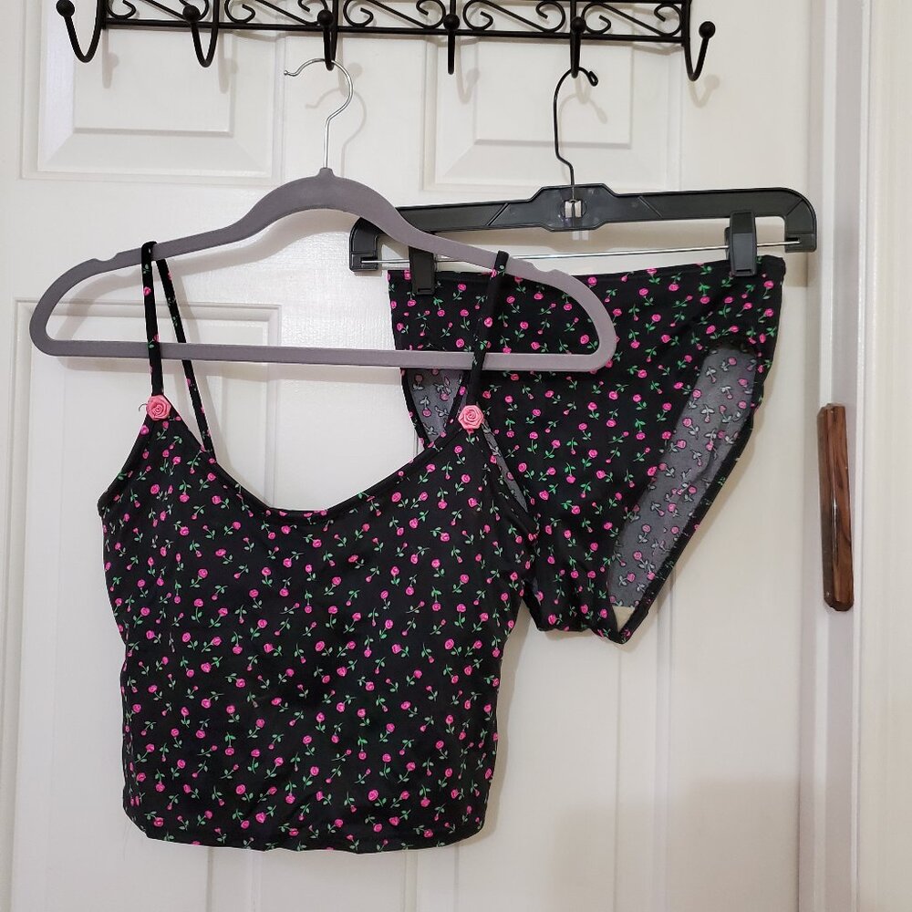 It Figures Black Floral 2 Piece High Waist Tankini